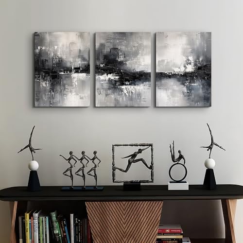DZRWUBHS Black and White Wall Painting for Living Room - Canvas Art Decor for Bedroom - Inspirational Abstract Pictures - Modern Office Minimalist Home Artwork - Ready to Hang Set of 3