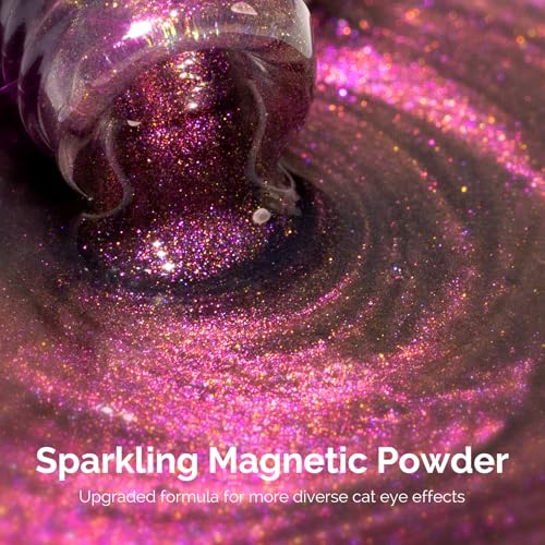 Image of MelodySusie 9D Chameleon Cat Eye Gel Nail Polish, 0.5 Fl Oz Pink Glitter Holographic Magnetic Nail Polish with Magnet, UV Nail Polish for Nail Art Manicure Salon DIY at Home G1601