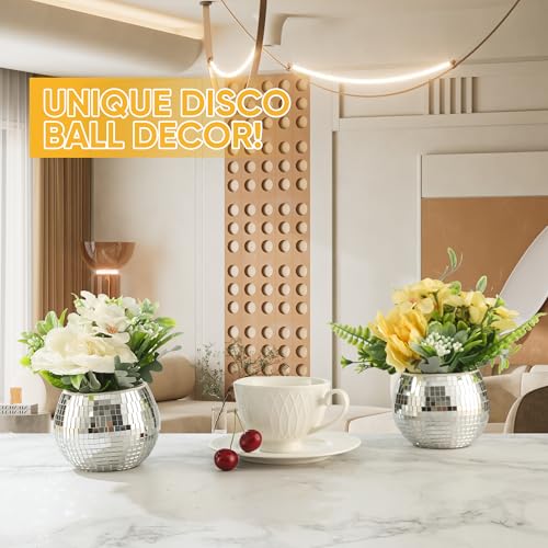 Image of 6 Pcs Disco Ball Vase Disco Ball Planter for Centerpieces Disco Ball Decor Flower Vase with Silver Mirror Glass for Wedding, Birthday, Party (4 inch X 4.7 inch)