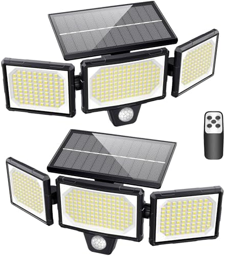Lampe Solaire Extérieure 1200LM Avec Détecteur De Mouvement - Projecteur LED 6000mAh 3 Têtes Orientables IP65 - Éclairage Jardin Garage