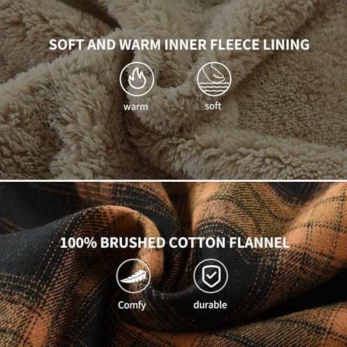 Image of Men's Sherpa Cotton Flannel Shirt Jacket Plaid Button Coat Pocket