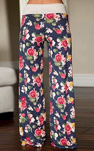 Image of AMiERY Women's Comfy Casual Pajama Pants Floral Print Drawstring Palazzo Lounge Pants Wide Leg