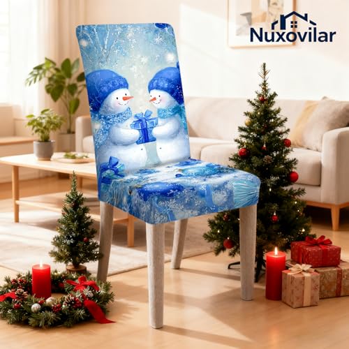 Image of Nuxovilar 4 Pack Blue Snowman Stretch Chair Covers