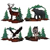 BVLFOOK 4 Pieces Metal Wall Art Wolf Moose bear eagle Wolf Tree Wall Decor Hanging Forest Decor Rust
