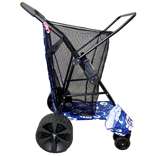 Beach Cart Heavy Duty Folding Ocean Utility Wagon Large Sand Wheels Holds 4 Folding Chairs Storage Pouch Umbrella Holder – Flower Pattern #TOP6