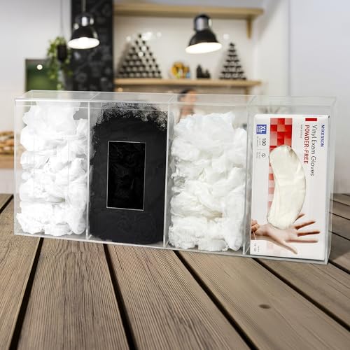 Image of IneVibe 4 Compartment Hygiene Holder with Lid for Home or Office (Quad) | Quad Acrylic Dispenser For Hairnets, Glove Boxes, Face Masks, Plastic Bags, Tissue Boxes, Medical - Countertop or Wall Mount
