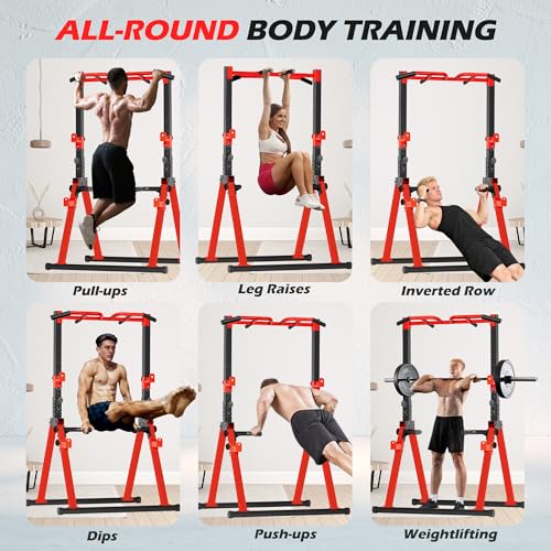 Image of Foldable Power Tower Pull Up Bar Station, Multi-function Stable Pull Up Dip Station for Home Gym Strength Training Equipment