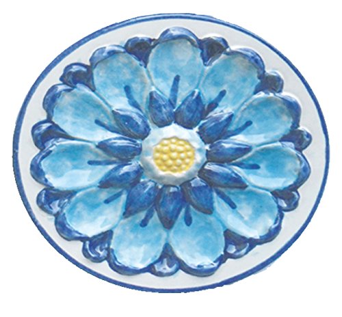 ROSONE MARGHERITA BLU E ROSONE FIORE PANNELLI A MURO (2 PEZZI) IN CERAMICA DI VIETRI DIPINTI A MANO DECORAZIONI PARETE MATTONELLE TERRACOTTA COCCIO