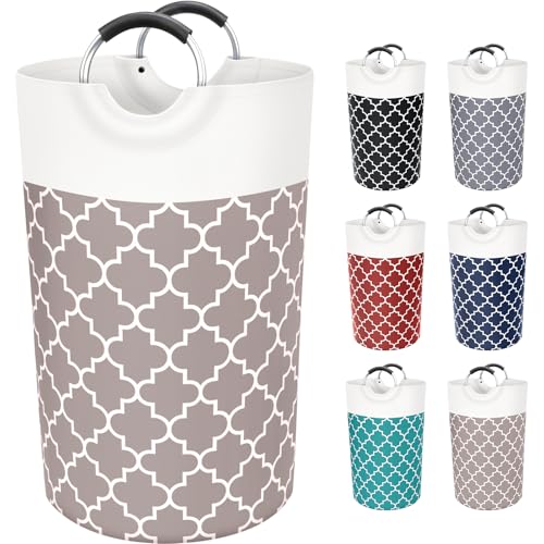Fabspace Large Laundry Basket Laundry Hamper Bag Washing Bin Clothes Bag Collapsible Tall with Handles Waterproof Travel Bathroom College Essentials Storage for College Dorm, Family (Khaki) 82L