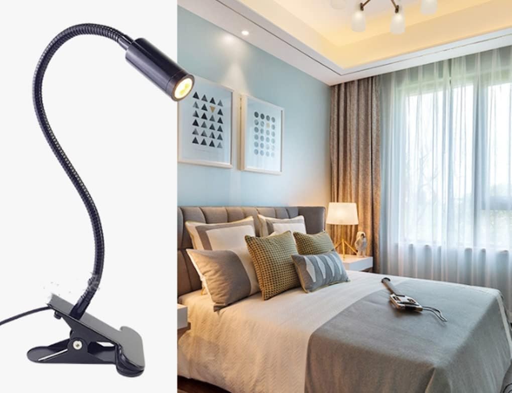 Lampada da comodino a LED a collo di cigno da lettura per camera da letto, cura degli occhi, ufficio, letto, bianco caldo, 3000 K (nero)