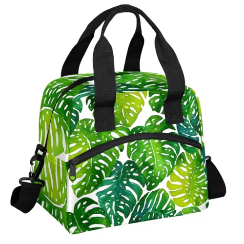 Aglebo Green Palm Leaves Insulated Lunch Bag for Women Men Reusable Lunch Box Cooler Bag Large Leakproof Lunch Tote with Adjustable Shoulder Strap for Adult Work Picnic Camping Beach Office