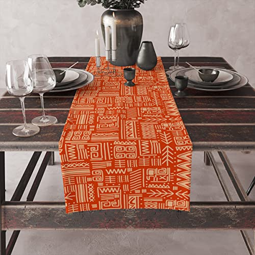Ethnic Pattern Table Runner Orange Stripes Cotton Linen Table Runners Farmhouse Home Decor For Kitchen Dinner Party Holidays Housewarming Gift (14X72 Inches ) #TOP4
