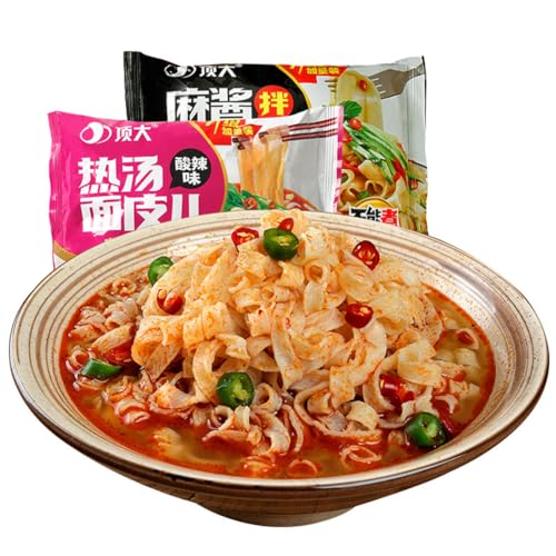 麺皮 麻醤麺皮 鮮香麻辣 紅油麺皮 熱タンメン 酸辣麺 中国食品 凉皮面皮 即席凉皮 乾拌麺片 即席ビーフン 即席麺スープ 面条 好吃的速食涼皮 インスタント麺 方便面皮 即席麺 中華食材 中華料理 中華食品 即席中華めん (10袋, ??面 すっぱい辛味