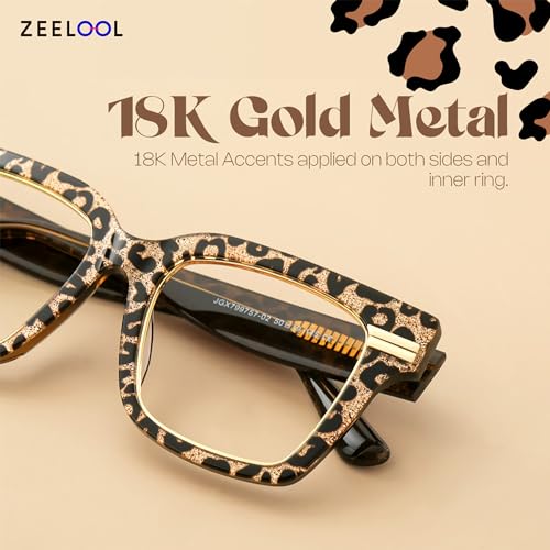 Image of Zeelool Square Blue Light Blocking Glasses for Women, Acetate Personality Fit Glasses Frame Eyegwear with Clear Lenses Taylor ZJGX799757-02B, Leopard Print