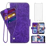  Asuwish Étui portefeuille en cuir avec support pour OnePlus 3 3T A3000 - Protection d\'écran en verre trempé - Support pour cartes - Pour OnePlus3 OnePlus3T 1 One Plus T 1plus T3 1+ 1+3T 1+3 - Violet