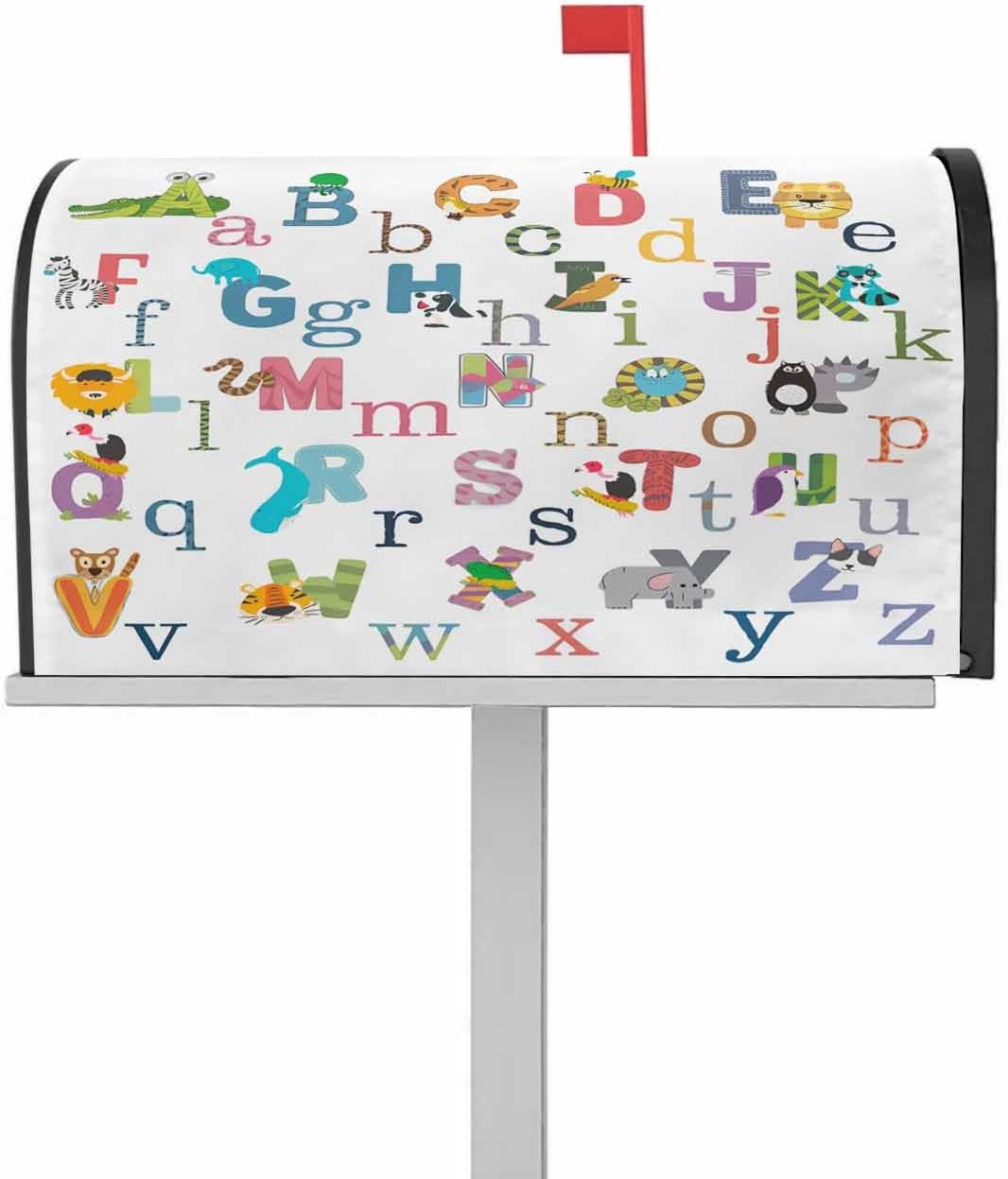 Colorful Alphabet Mailbox Covers Magnetic Standard Size, Cartoon Animal Color Block Art Decorative Post Letter Numbers Box Wrap Decoration Covers Small Accessories for Garden Yard Outdoor Décor