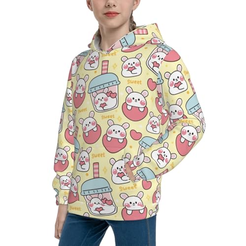 Cute Rabbit and Milk Tea Kid Hoodies Boys Sweatshirts Girls Pullover with Pocket2