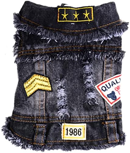 DOGGYZSTYLE Pet Vests Dog Denim Jacket Hoodies Puppy Jacket for Small Medium Dogs (S, Black Print)