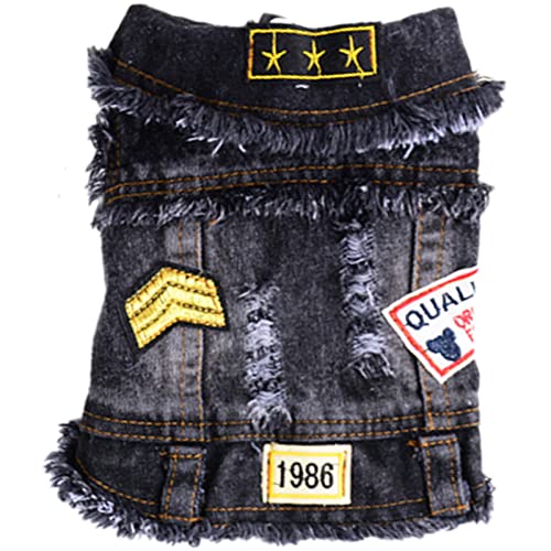 Doggyzstyle Pet Vests Dog Denim Jacket Hoodies Puppy Jacket For Small Medium Dogs (S, Black Print) #TOP2