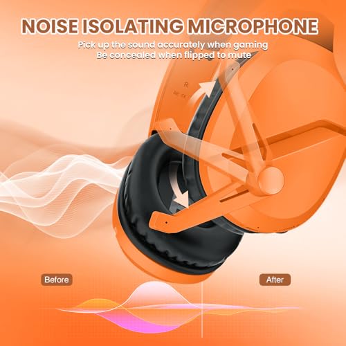 Image of Wireless Gaming Headset with Noise Canceling Microphone for PS5, PC, PS4, 2.4G /Bluetooth Gaming Headphones with USB and Type-c Connector, Wired Mode for Controller - Orange