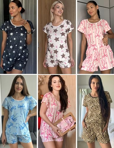 Ekouaer Womens Pajama Set Summer Short Sleeve Pjs Cute 2 Piece Lounge Sets