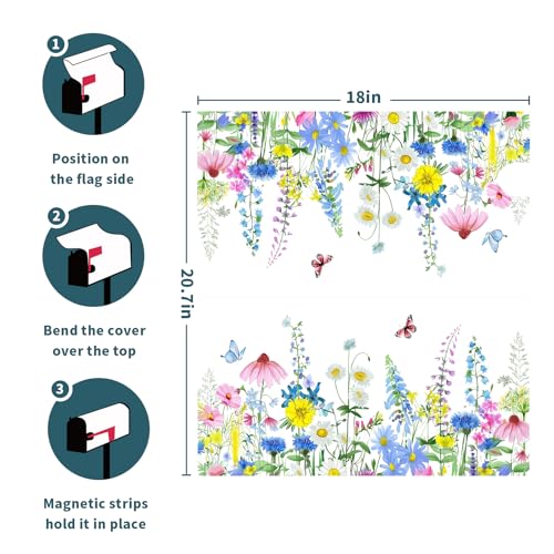 Image of Spring Summer Flowers Mailbox Covers Magnetic Summer Mailbox Cover Standard Size 18 X 21 Inch Spring Holiday Welcome Wrap Post Letter Box Decorative for Outdoor Home Garden Yard