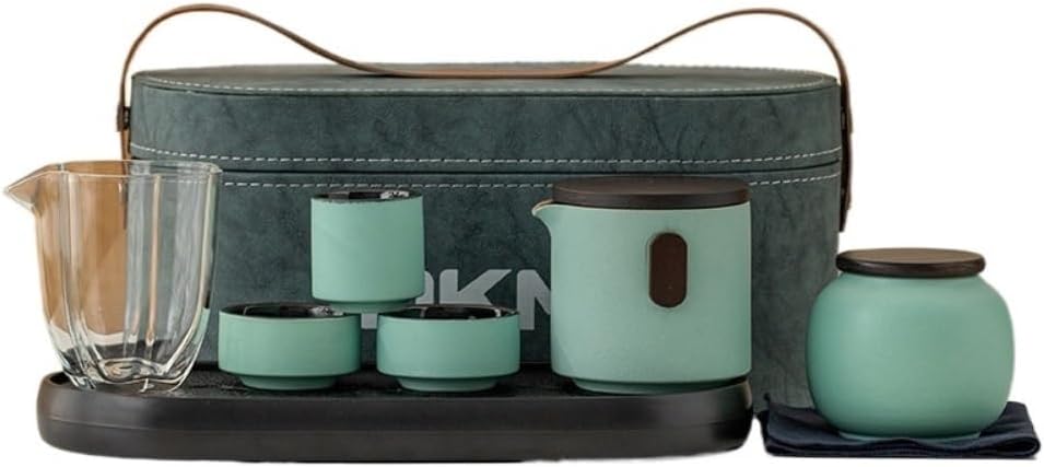 SONGCHAO Sugar Jar Portable Travel Tea Set Ceramic Storage Container Jar Sealed Teapot Cup Tray Chinese Retro Tea Canister(Green,A)