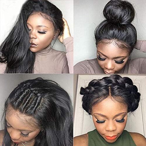 ALLRUN 360 Lace Frontal Wig Brazilian Straight Human Hair Lace Frontal Wigs with Baby Hair for Women Natural Color (16inch)