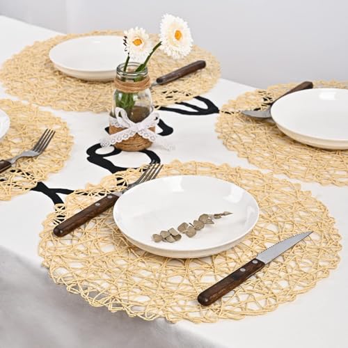 Image of TIED RIBBONS Set of 6 Dining Round Table Place Mats | Placemats Table Mat PVC Material | Non-Slip Heat Resistant | Dining Tablemates Washable Anti-Skid | Size 15 x 15 Inch