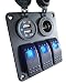 DCFlat 5 Pin 4 Gang / 6 Gang Car Marine Boat Circuit RV LED Rocker Switch Panel Breaker Voltmeter USB for RV Car Boat Blue / Red / Green Light (3 Gang)