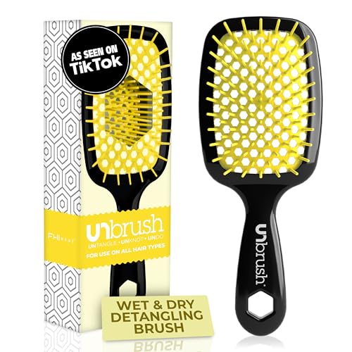 FHI Heat UNbrush Detangling Brush for Pain-Free Brushing on All Wet or Dry Hair Types — Durable DuoFlex Anti-Static Bristles, Lightweight Handle, Vented Hair Brush, Sunburst