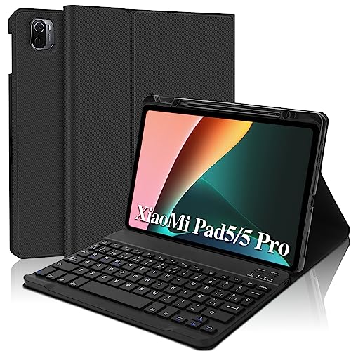 IVEOPPE Teclado Funda Xiaomi Pad 5, Xiaomi Pad 5 Pro Teclado, Teclado Español Ñ Bluetooth Inalámbrico Desmontable para Xiaomi Mi Pad 5/5 Pro 11 Pulgada 2021, con Ranura de Lápiz, Negro
