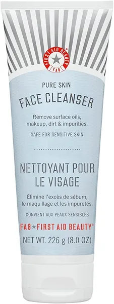 First Aid Beauty - Pure Skin Face Cleanser, Effectively Removes Makeup, Dirt, and Impurities, Gentle Cleanser Leaves Skin Soft & Supple, Safe for Sensitive Skin, Fragrance Free, 8 oz