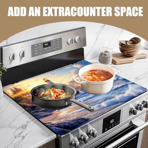 Image of lighthouse Stove Top Covers for Electric Stove, Electric Gas Stove Pad Heat Resistant Range Cooktop Protector for Home Decor Kitchen 28 inchx20 inch
