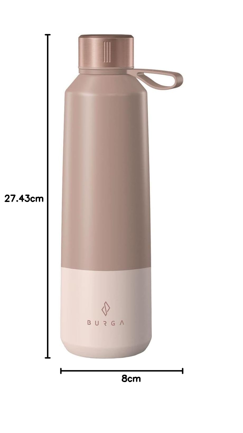 BURGA Stainless Steel Insulated Water Bottle - 17oz, Keeps Drinks Hot/Cold For Hours, Leak-Proof
