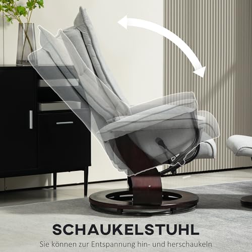 HOMCOM Relaxsessel mit Hocker, Drehbar Liegesessel mit Liegefunktion, Fernsehsessel mit hoher doppellagiger Rückenlehne, Samtoptik, für Schlafzimmer, Wohnzimmer, Grau – Bild 7