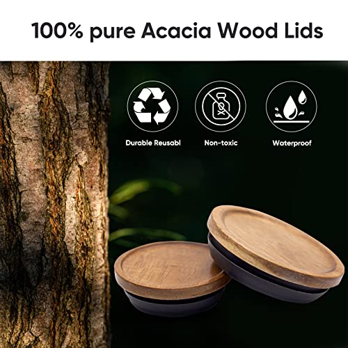 6 Pack Wide Mouth Wooden Mason Jar Lids, Reusable Storage Canning Lids Set, 2 Sizes Ball Wood Lids For Regular And Petite Size With Airtight Silicone Seal, Brown #TOP1