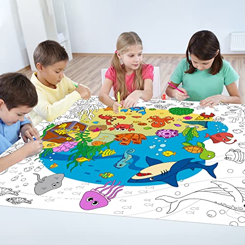 Image of Under The Sea Giant Coloring Poster for Kids Large Coloring Tablecloth Summer Ocean Roll Paper Books Sheets Page Huge Table Art Crafts for Wall Classroom Home Gift Birthday Party Supplies Decoration