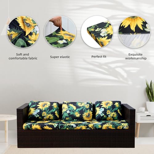 Image of 8Pcs Stretch Patio Cushion Covers,Outdoor Couch Covers Replacement,Outdoor Couch & Sofa Slipcovers,for Patio Furniture Cushion Covers,Washable Reusable Furniture Protector(Sunflower,Cover Only)