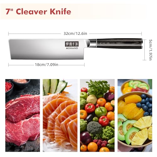 MDHAND Nakiri Messer Kochmesser, Küchenmesser Mehrzweck mit Klingenschutz in Geschenkbox, Deutscher Edelstahl