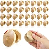 32 Pcs Finger Castanets Wooden Musical Instrument for Adults, Natural Wood Hand Percussion Clap Board Rhythm Tools for Party Performance & Music Practice (2.1 x 2.1 in)