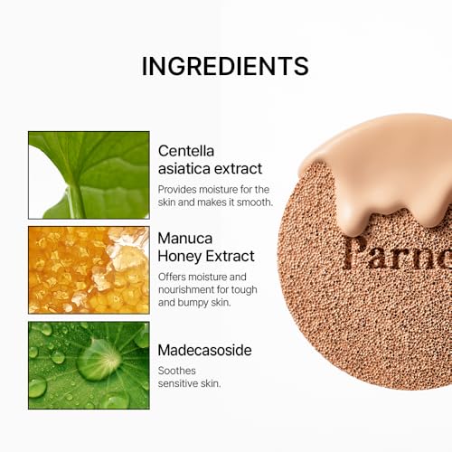 Image of Parnell Cicamanu Serum Cushion Foundation (43N Deep Toffee Nut) Hydrating Soothing Korean Cushion Foundation with Centella & Madecassoside, Buildable Coverage, Dewy Finish, Lightweight, Smooth Radiant Glass Skin (15g)