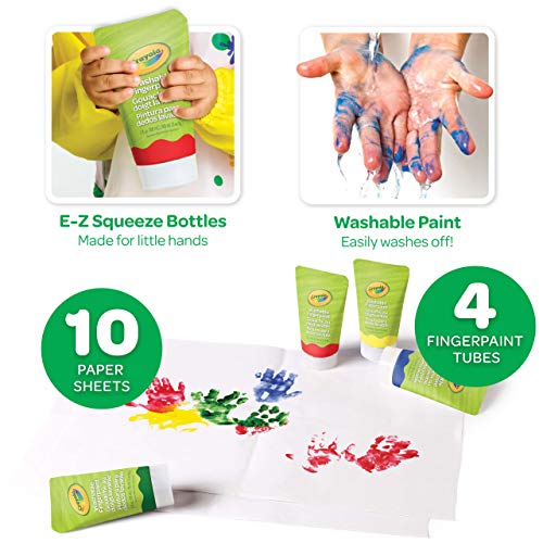 Crayola Washable Finger Paint Set, Toddler Paint Kit, 4 Tubes of Paint, 10 Sheets of Paper, Gift