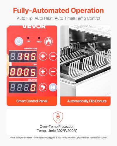 VEVOR Commercial Automatic Donuts Machine, 4 Rows Donuts Making Equipment, 240 pcs/hour Electric High Power Doughnut Maker, Stainless Steel Frying Auto Fryer, with Intelligent Control