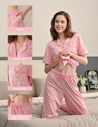 Image of NAP BOUND 100% Cotton Women's Pajama Sets Short Sleeve Button Down Soft Pjs 2 Piece Lounge Set with Pocket Nightwear XS-XXL