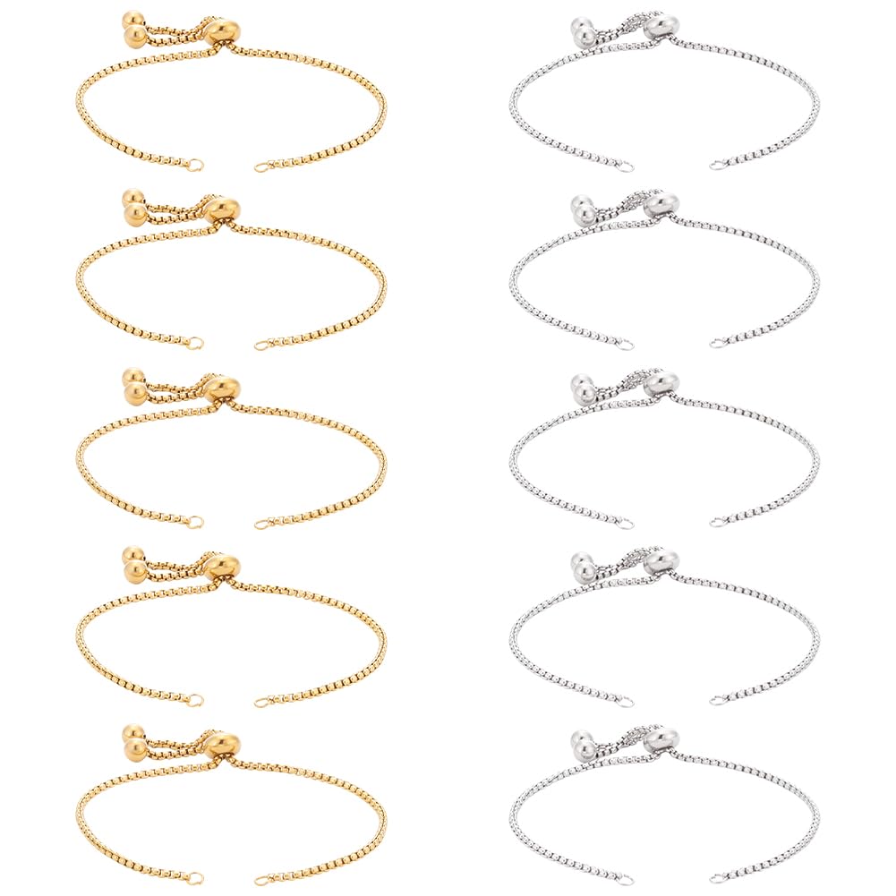 UNICRAFTALE 10 braccialetti regolabili in 2 colori, in acciaio inox, per catena di estensione, catena con fermo, braccialetto di perle, catena a serpente fai da te, 20 cm