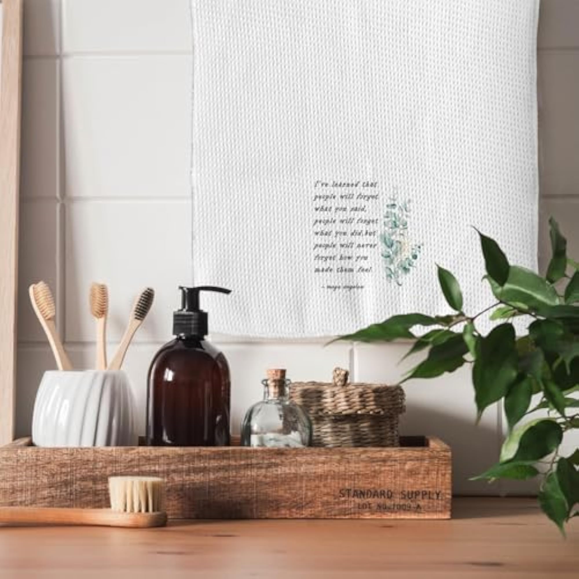 Inspirational Quotes Botanical Gold Kitchen Towels, Hostess Gift