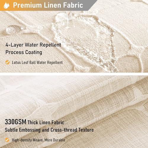 Image of BTTN Extra Long Shower Curtain - 72x90 Inch Long Boho Tassel Linen Fabric Shower Curtain Set with 12 Plastic Hooks, Modern Farmhouse Elegant Heavy Duty Cloth Shower Curtains for Bathroom - Cream /Beige