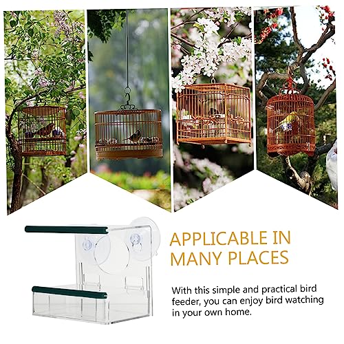 HOMOBABE 1個 鳥の餌箱 種子 鶏フィーダー 容器 鳥の種 青 食事 屋外吸着フィーダー 鳥の餌付け装置 鳥吸着フィーダー 吸着供給ツール アクリル Transparent