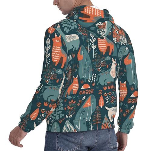 Men's Fleece Pullover Hoodie Long Sleeve Hooded Scandinavian Animals Sweatshirt Casual Shirts With Pockets Small Black3